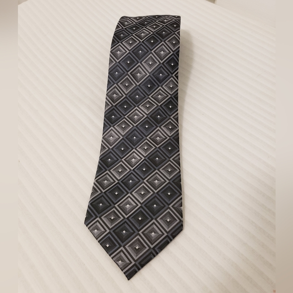 John Ashford Grey Men's Necktie Grey & White Geometric Print, Business Casual